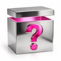 Silver Curlora mystery box with pink question mark