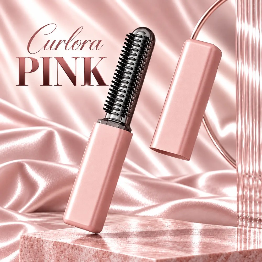 Curlora Pink Portable Styling Brush and matching protective cap