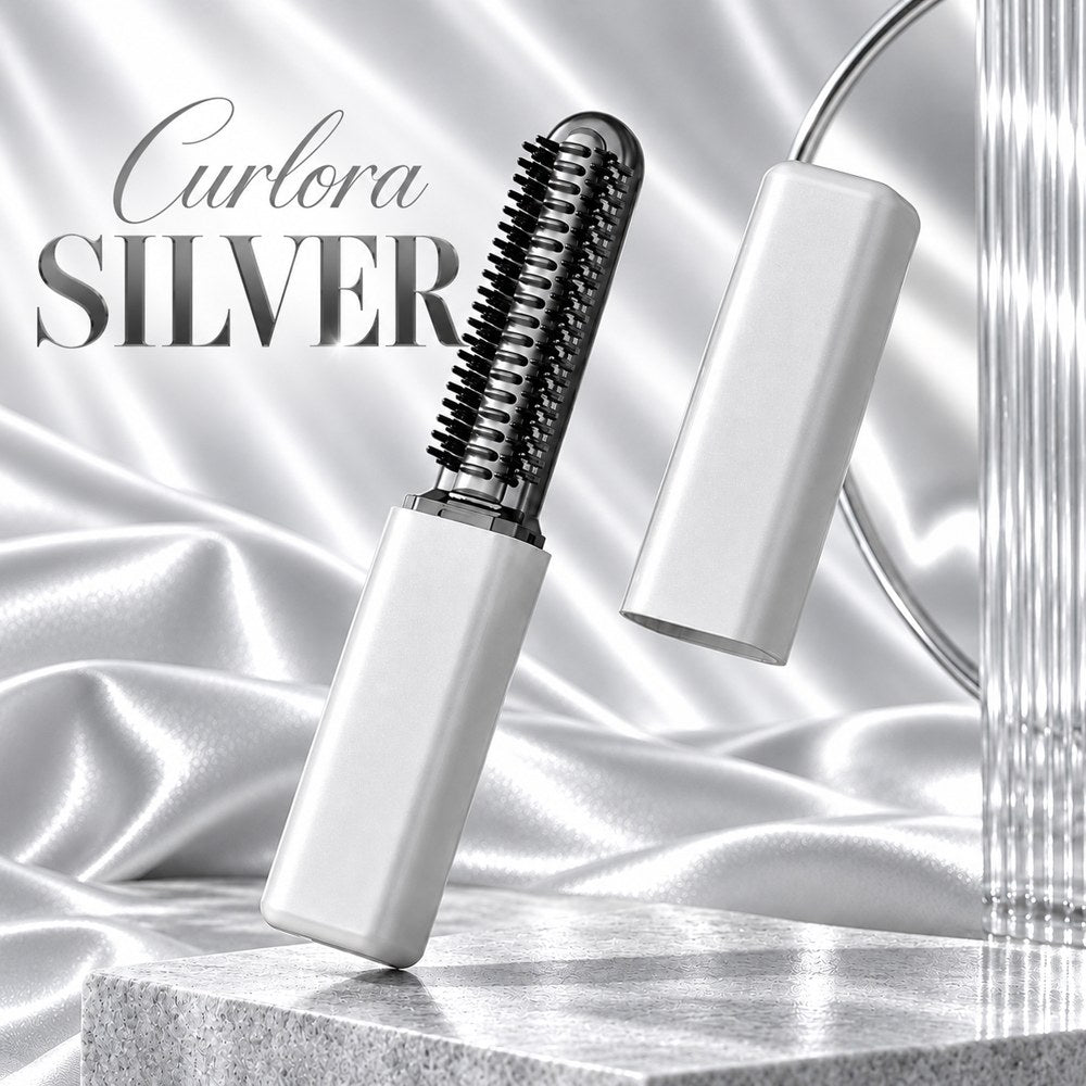 Curlora Silver Portable Styling Brush and matching protective cap